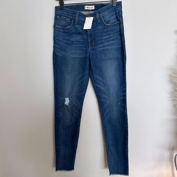 Madewell 9” High Rise Skinnies Jeans Raw Hem Geoff Wash - Picture 3 of 11